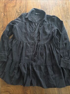 Zara Black Tiered Button-Down Long-Sleeve Dress